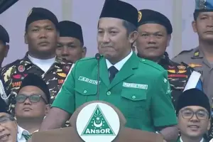 GP Ansor Dorong Kader Jadi Penggerak Ekonomi Daerah Lewat BUMA dan Ketahanan Pangan Addin Jauharudin, Ketua Umum Gerakan Pemuda Ansor, saat berpidato dalam Harlah GP Ansor ke-91 (foto: istimewa)