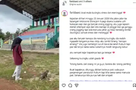 Polres Blora Selidiki Dugaan Kekerasan terhadap Kucing di Lapangan Kridosono Tangkapan layar unggahan kasus kekerasan terhadap kucing akun instagram @faridaarz